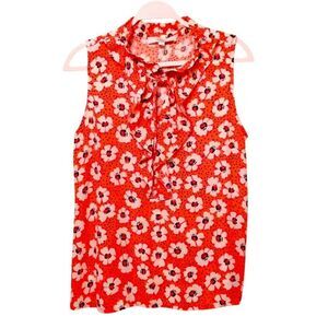 LOFT Sleeveless White Floral Dotted Blouse Size M